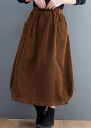 Boutique Coffee Cinched Pockets Elastic Waist Corduroy Skirt Spring