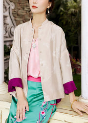 Boutique Colorblock button Stand Collar Wear on both sides Print silk coats Spring