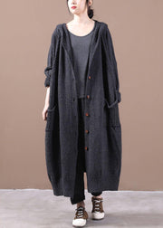 Boutique Dark Grey KnitLong sleeve Fall Long Loose Coat - bagstylebliss