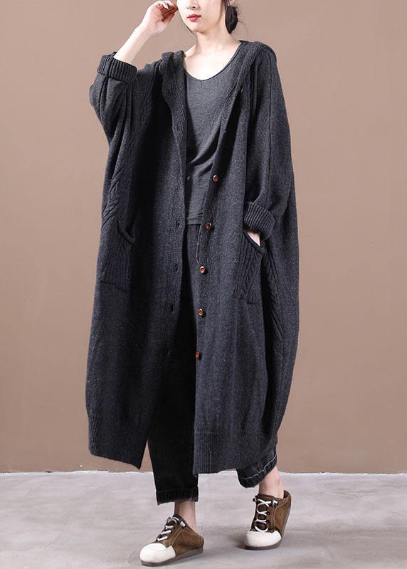 Boutique Dark Grey KnitLong sleeve Fall Long Loose Coat - bagstylebliss