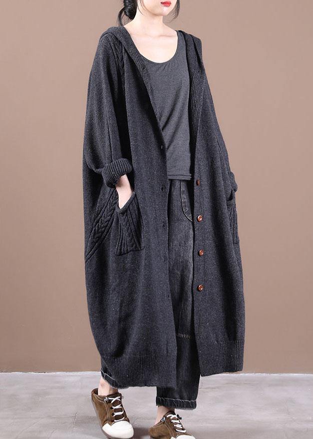 Boutique Dark Grey KnitLong sleeve Fall Long Loose Coat - bagstylebliss