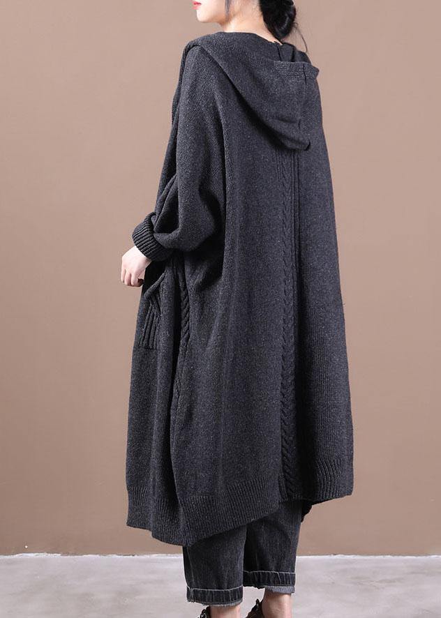 Boutique Dark Grey KnitLong sleeve Fall Long Loose Coat - bagstylebliss