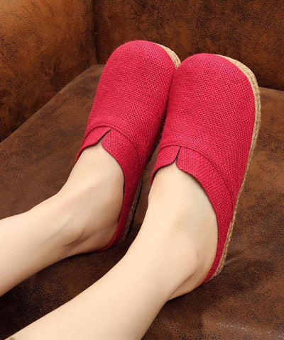 Boutique Flat Shoes For Women Red Cotton Linen Fabric Slippers Shoes - bagstylebliss