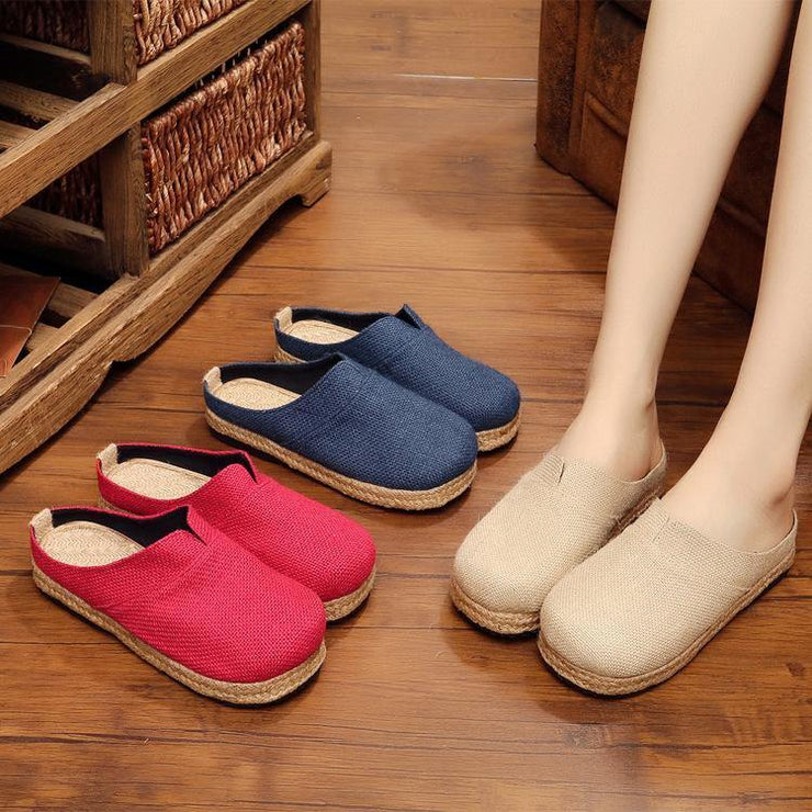 Boutique Flat Shoes For Women Red Cotton Linen Fabric Slippers Shoes - bagstylebliss