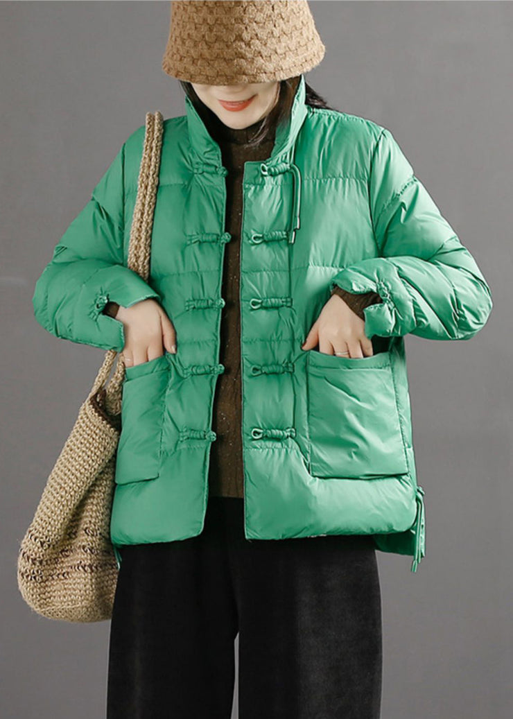 Boutique Green Chinese Button Duck Down Down Coat Winter