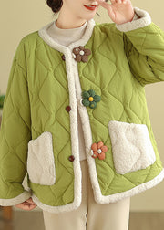 Boutique Green O Neck Pockets Fleece Wool Lined Jackets Winter