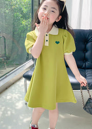 Boutique Green Peter Pan Collar Patchwork Cotton Baby Girls Dresses Summer