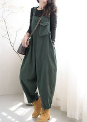 Boutique Green Pockets Patchwork Cotton Overalls Jumpsuit Spring