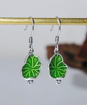 Boutique Green Sterling Silver Amber Louts Leaf Drop Earrings