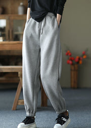 Boutique Grey Cinched Pockets Warm Fleece Pants Trousers Winter