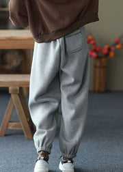 Boutique Grey Cinched Pockets Warm Fleece Pants Trousers Winter