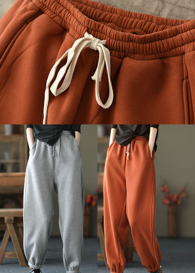 Boutique Grey Cinched Pockets Warm Fleece Pants Trousers Winter