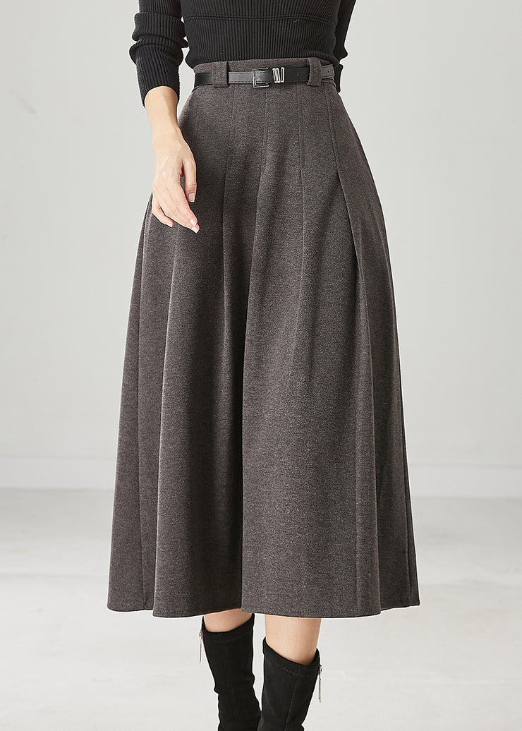 Boutique Grey Elastic Waist Cotton Pleated Skirt Spring