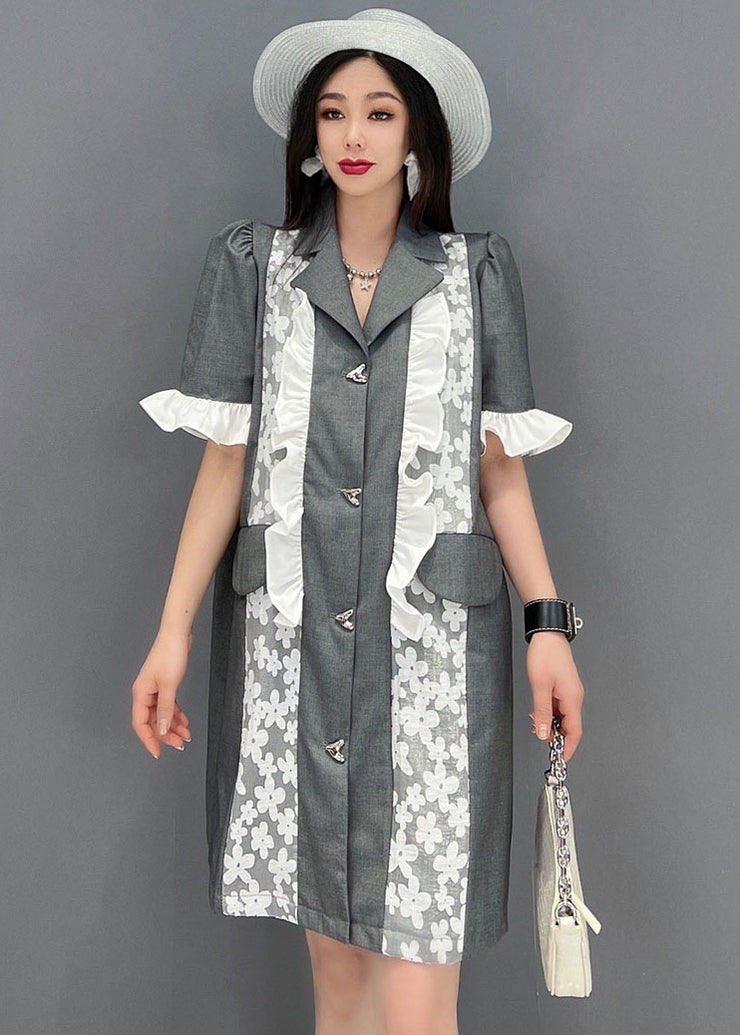 Boutique Grey Original Design Peter Pan Collar Patchwork Formal Dresses Butterfly Sleeve