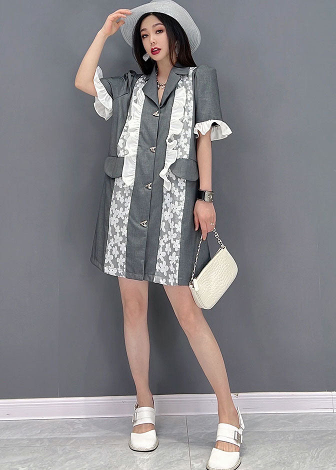 Boutique Grey Original Design Peter Pan Collar Patchwork Formal Dresses Butterfly Sleeve