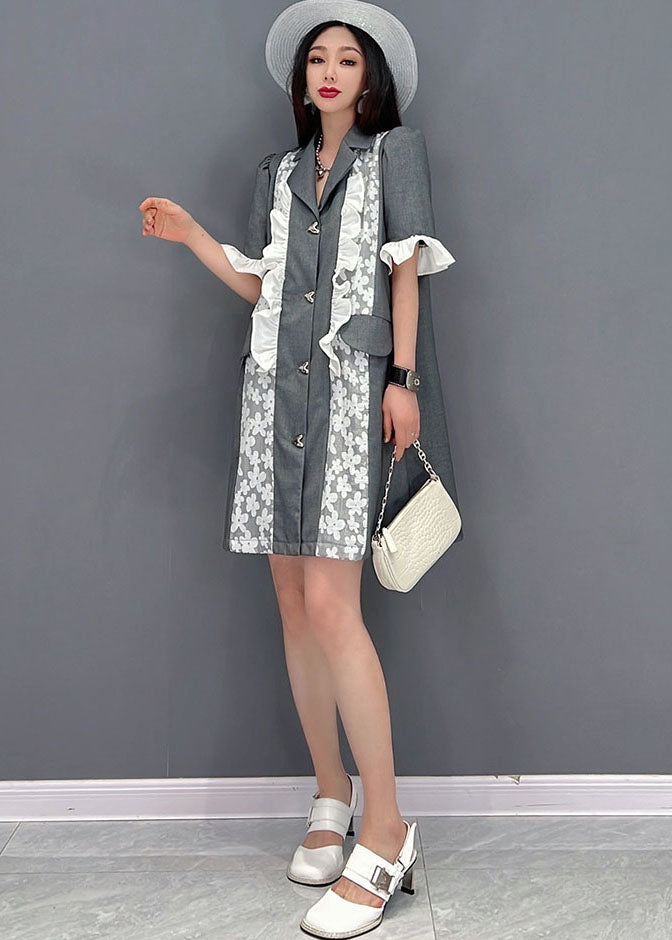 Boutique Grey Original Design Peter Pan Collar Patchwork Formal Dresses Butterfly Sleeve