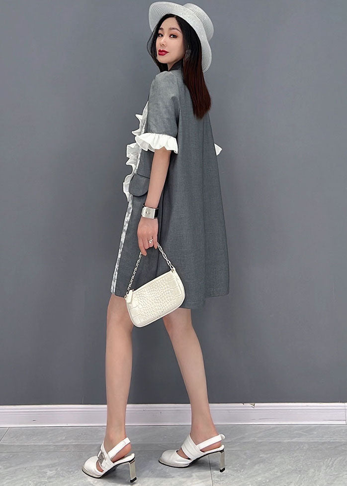 Boutique Grey Original Design Peter Pan Collar Patchwork Formal Dresses Butterfly Sleeve