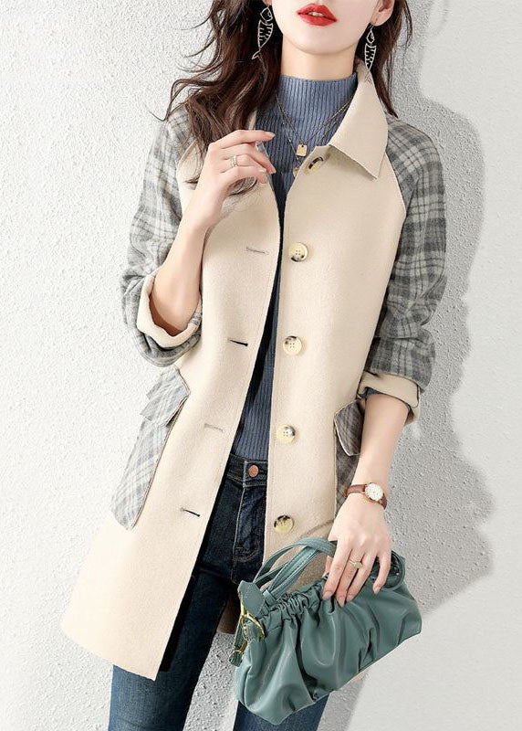 Boutique Grey Plaid Patchwork Woolen Winter Coat