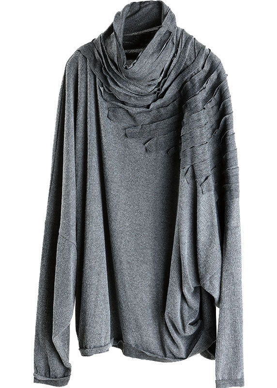 Boutique Grey Turtle Neck tasseled Loose Winter Long sleeve Top