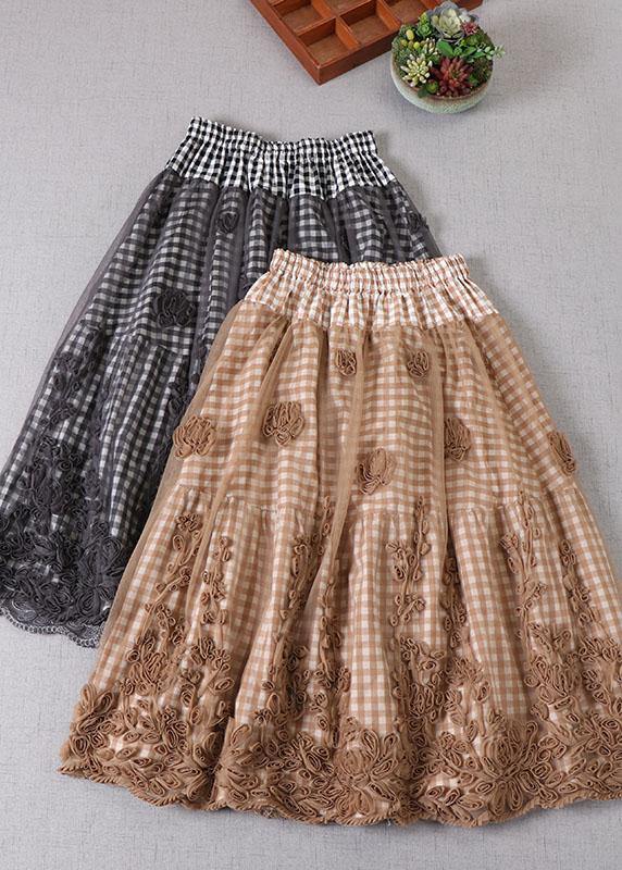 Boutique Khaki Plaid Tulle Patchwork Fall Floral Skirts - bagstylebliss