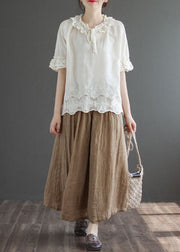 Boutique Khaki Pockets Linen A Line Skirts Summer