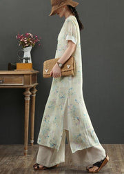 Boutique Khaki Print side open Vacation Summer Linen Dress - bagstylebliss