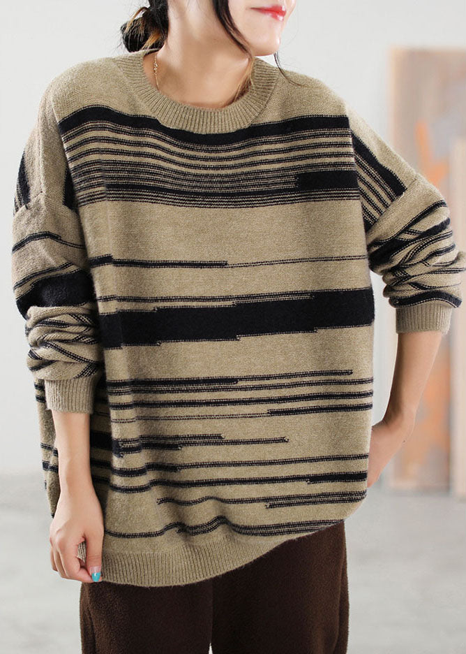 Boutique Khaki Gestreifte Strickpullover Tops Winter