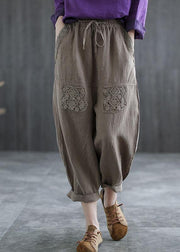 Boutique Mulberry Embroideried Harem Crop Summer Linen Harem Pants - bagstylebliss