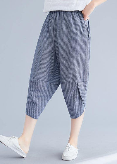 Boutique Navy Striped Patchwork Summer Cotton Linen Pants - bagstylebliss