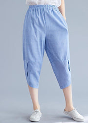 Boutique Navy Striped Patchwork Summer Cotton Linen Pants - bagstylebliss