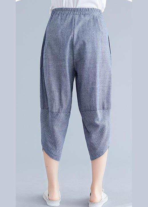 Boutique Navy Striped Patchwork Summer Cotton Linen Pants - bagstylebliss