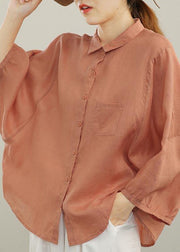 Boutique Orange Batwing Sleeve Peter Pan Collar Linen Blouse Tops Summer - bagstylebliss
