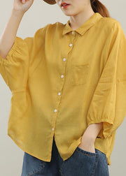 Boutique Orange Batwing Sleeve Peter Pan Collar Linen Blouse Tops Summer - bagstylebliss