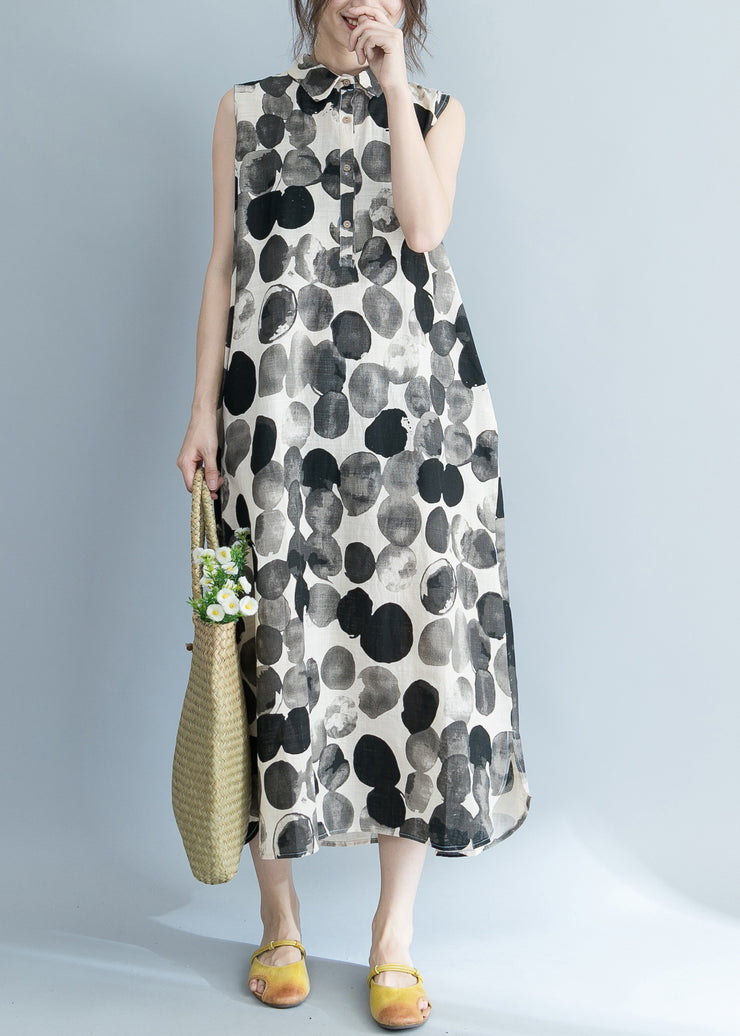 Boutique Peter Pan Collar Button Dot Print Dress Sleeveless