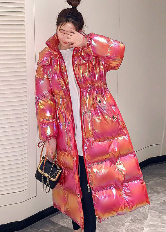 Boutique Pink Hooded Drawstring Lengthen Fine Cotton Filled Women Witner Coats