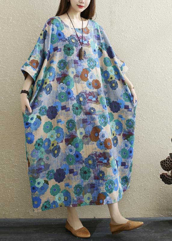 Boutique Print Batwing Sleeve Pocket Summer Cotton Dress - bagstylebliss