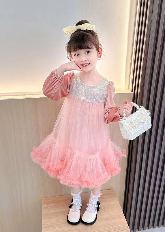 Boutique Purple Sequins Ruffled Patchwork Tulle Kids Girls Robe Dresses Fall