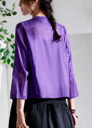 Boutique Purple Tie Waist Asymmetrical Design Summer Ramie Top - bagstylebliss