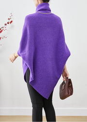 Boutique Purple Turtle Neck Asymmetrical Design Knit Sweater Winter