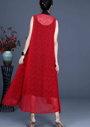 Boutique Red Asymmetrical Summer Maxi Waistcoat Sleeveless - bagstylebliss