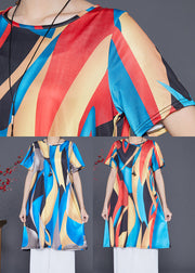 Boutique Red Blue Oversized Print Ice Silk Mini Dress Summer