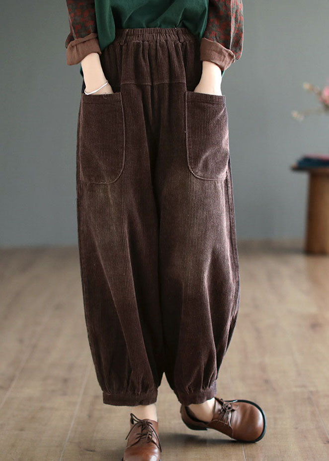 Boutique Red Elastic Waist Oversized Pockets Corduroy Pants Fall