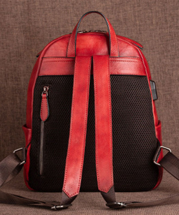 Boutique Red Lotus Paitings Calf Leather Backpack Bag