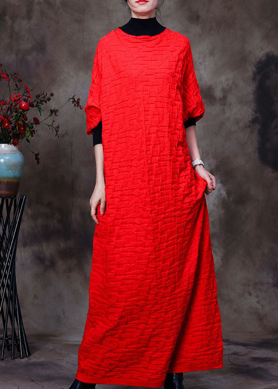 Boutique Rotes Patchwork-Strickstrickpulloverkleid mit O-Ausschnitt Winter