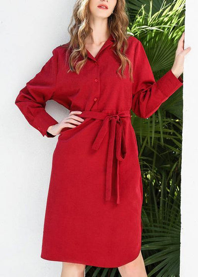 Boutique Red Peter Pan Collar Cotton long sleeve Spring Holiday Dress - bagstylebliss