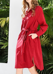 Boutique Red Peter Pan Collar Cotton long sleeve Spring Holiday Dress - bagstylebliss