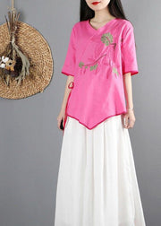 Boutique Rose Embroidered Cotton Shirts Short Sleeve