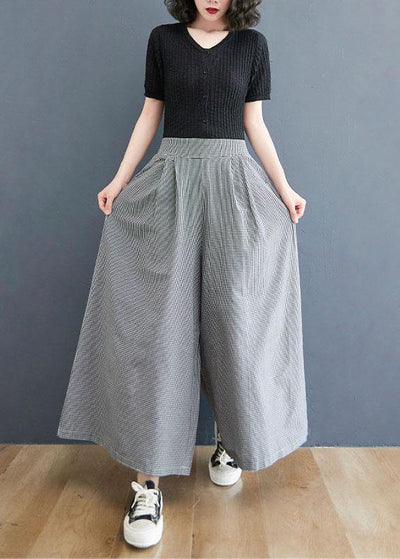 Boutique Small grid pockets Wide Leg Summer Cotton Linen Pants - bagstylebliss