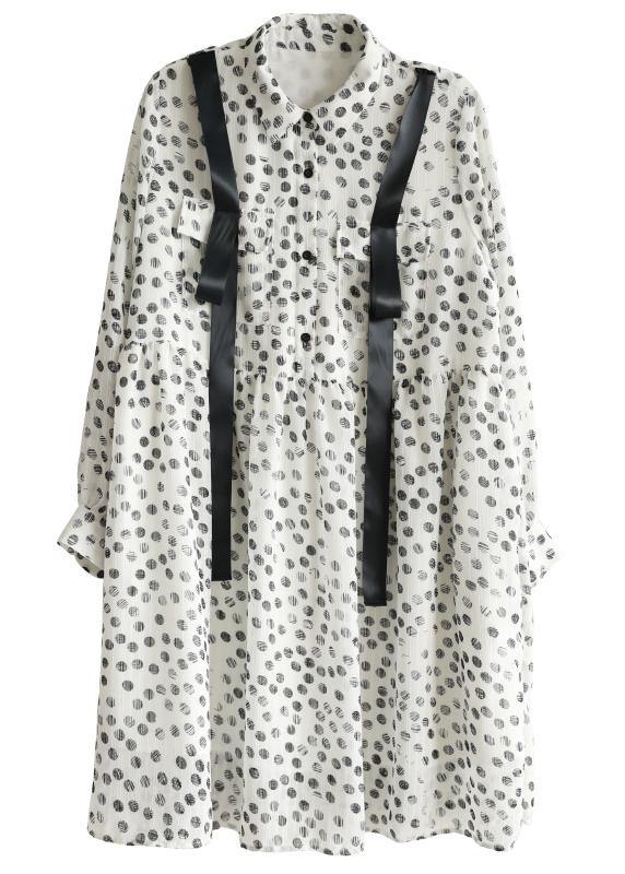 Boutique White Dot Chiffon Pockets Summer Dresses - bagstylebliss