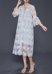 Boutique White Embroidered Hollow Out Lace Cardigan Summer